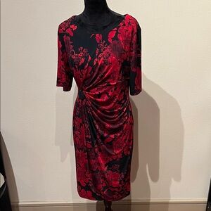 Dress Barn Red and Black Floral Midi Dress
